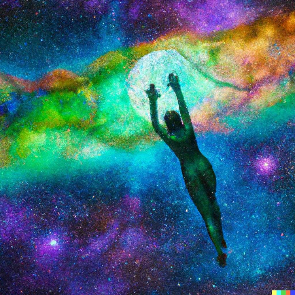 the discovery of gravity, digital art, glowing